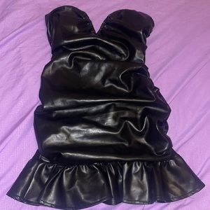 Leather ruffled mini dress